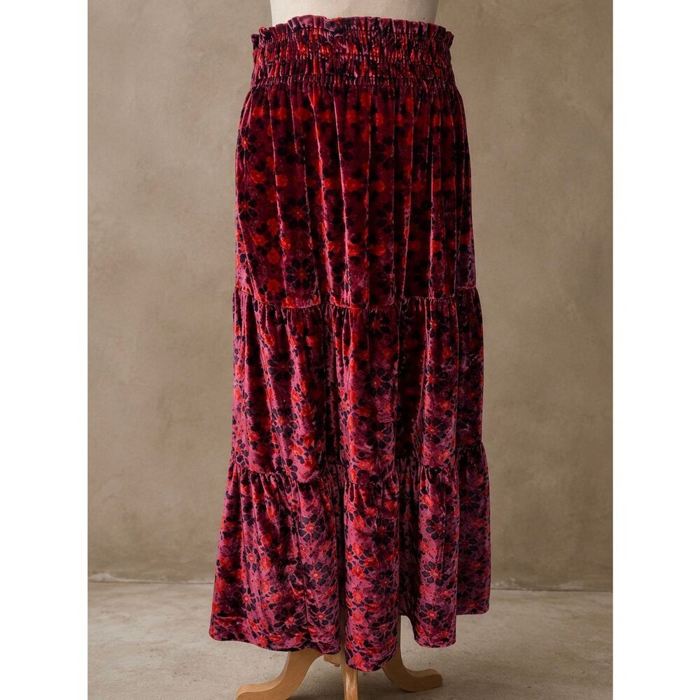Anthropologie Sz M Somerset Maxi Skirt Nina Pace Velvet Edition Floral Burnout